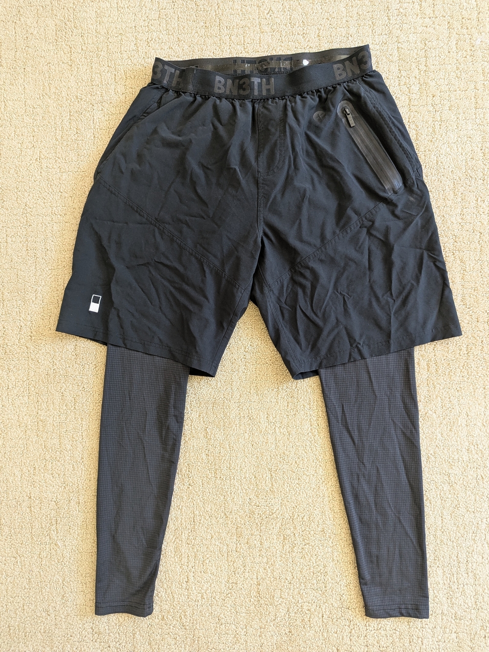 BN3TH 2N1 Lined Running Shorts Full Length Legging Black Men S Athletic Training